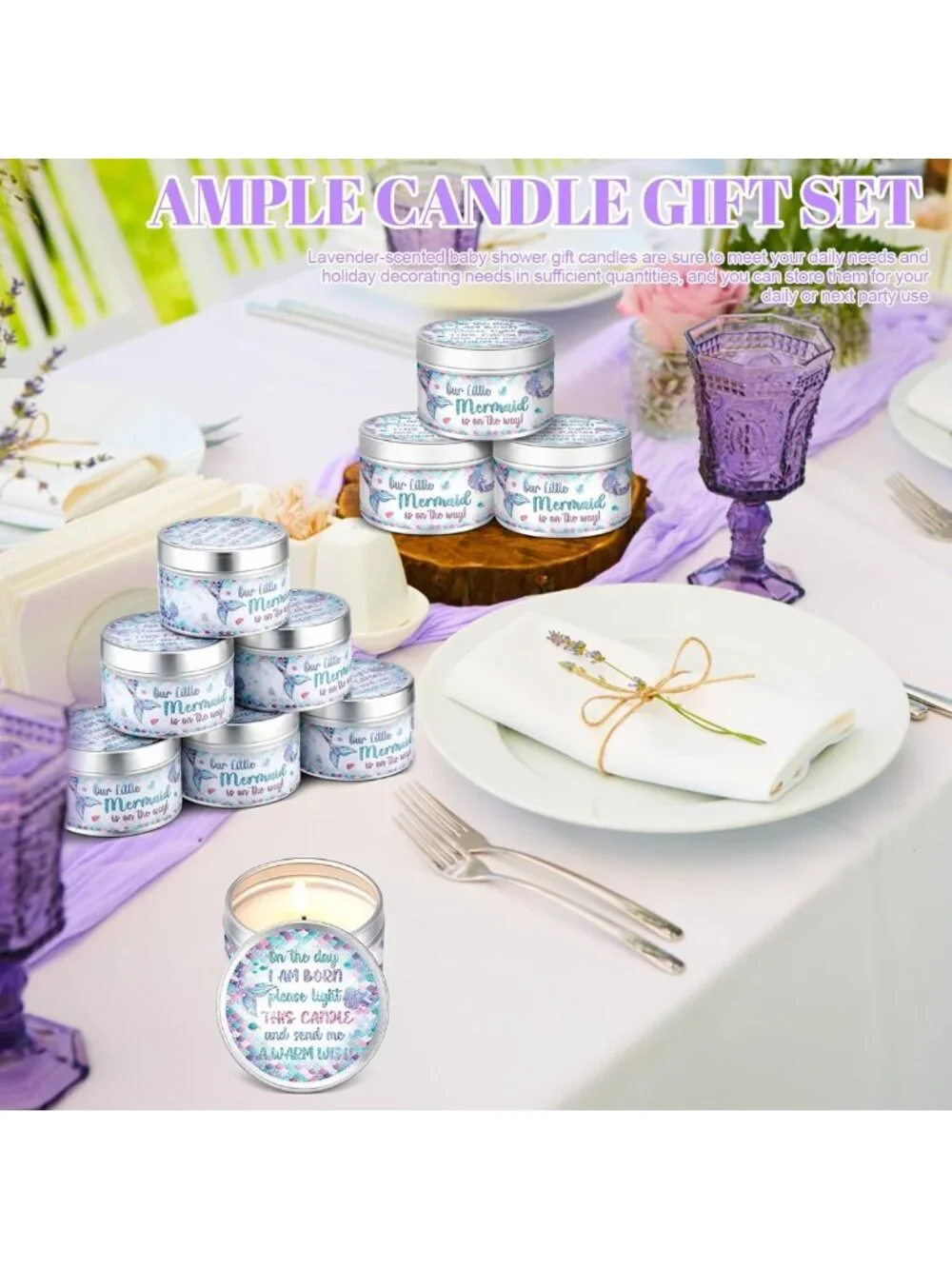 24 Pcs Lavender Scented Tealight Candles for Baby Shower Favors & Gender Reveal